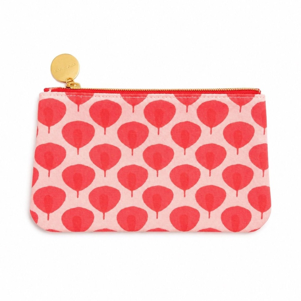 Estee Lauder Pink Red Floral Leaf Canvas Makeup Pouch Cosmetic Bag Gold Hardware